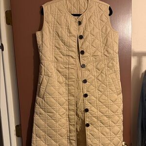 Dior Quilted Sleeveless Long Vest in Beige